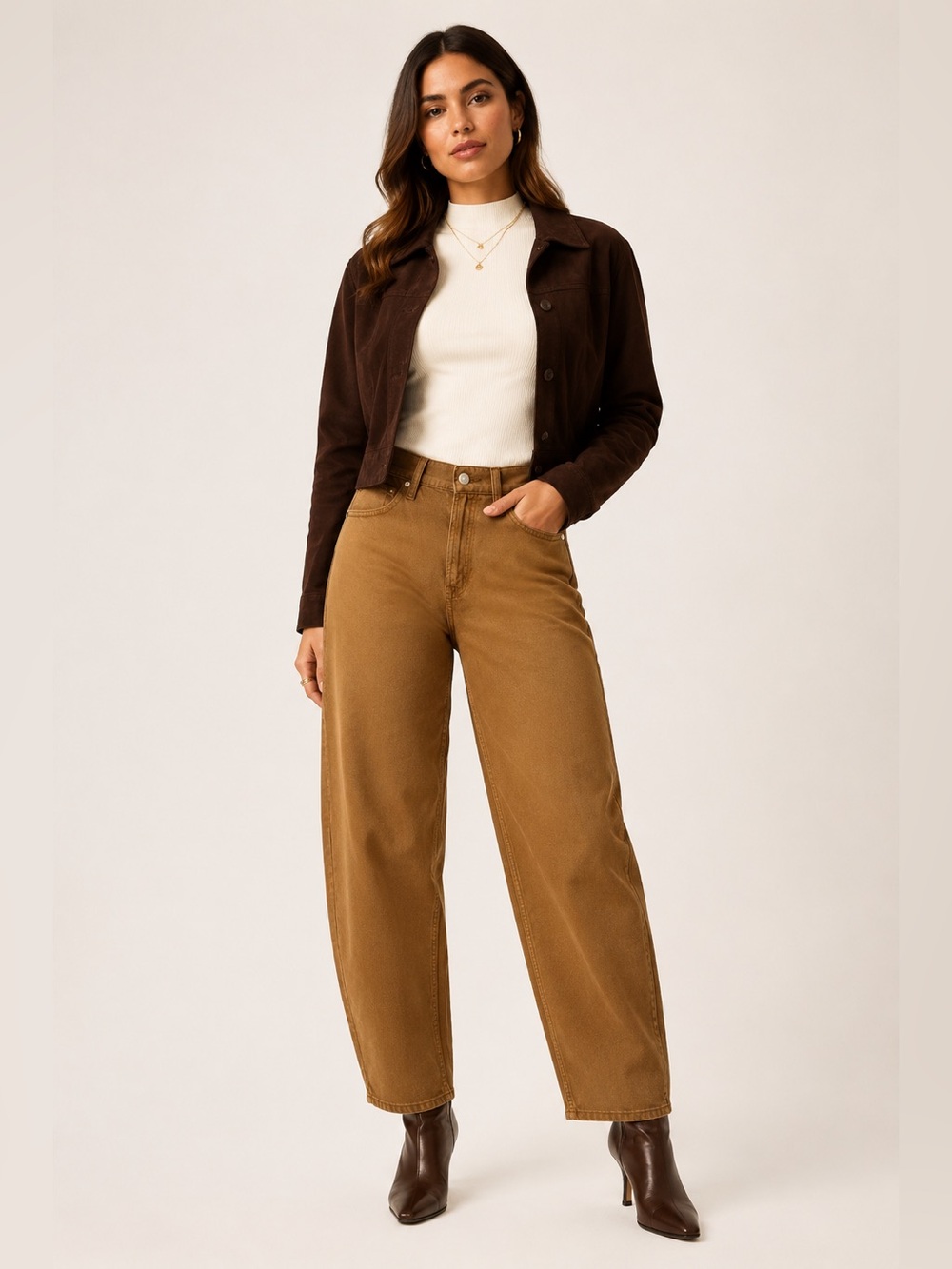 Gap High Rise Barrel Jeans Women’s 25 0R Camel Brown Tapered Denim